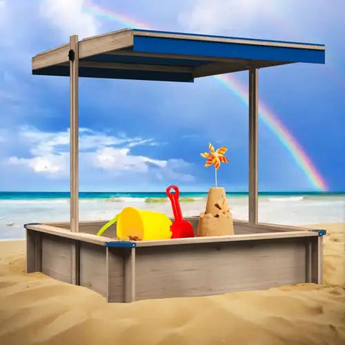 Arenero para niños, juego de madera, playa, terraza, patio exterior