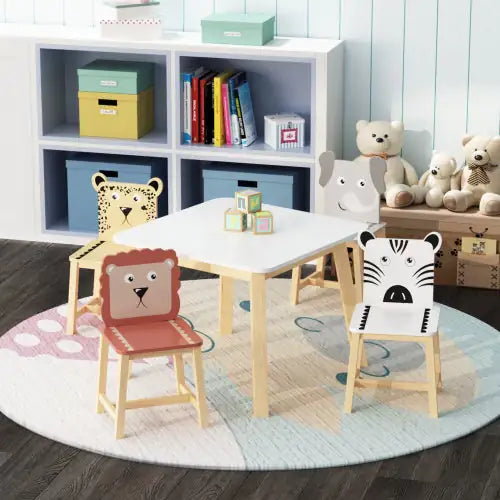 Juego de mesa y sillas de madera maciza para niños (5 piezas)