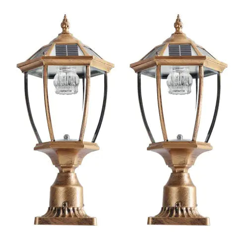 Vintage Gold Solar Pillar Headlight with Dimmable LED (Set of 2)