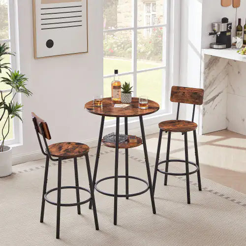 Round Bar Stool Set With Shelves