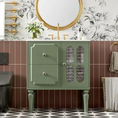 Vintage 30” Bathroom Vanity with Ceramic Sink