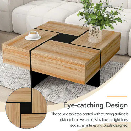 Mesa de centro de diseño único con 4 compartimentos de almacenamiento ocultos