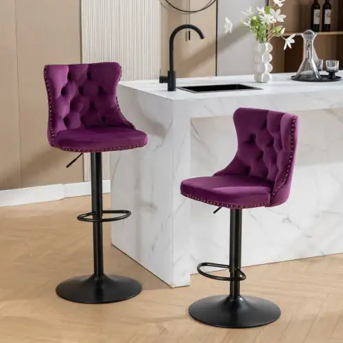 Swivel Velvet Barstools Adjusatble Seat - Set Of 2