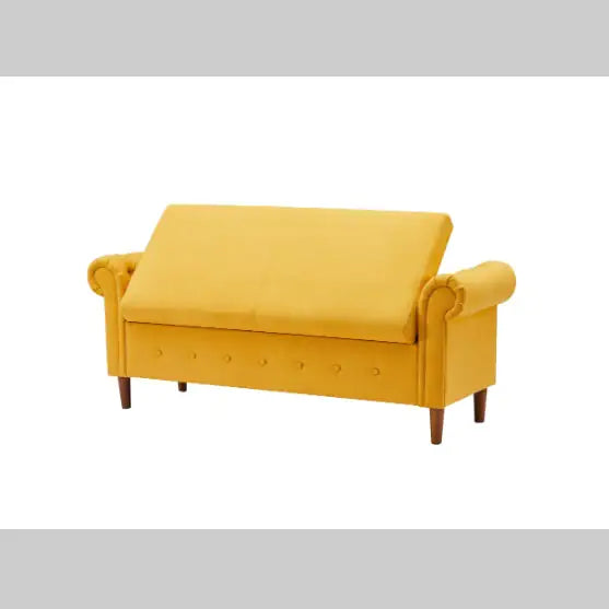 Yellow Linen Storage Ottoman