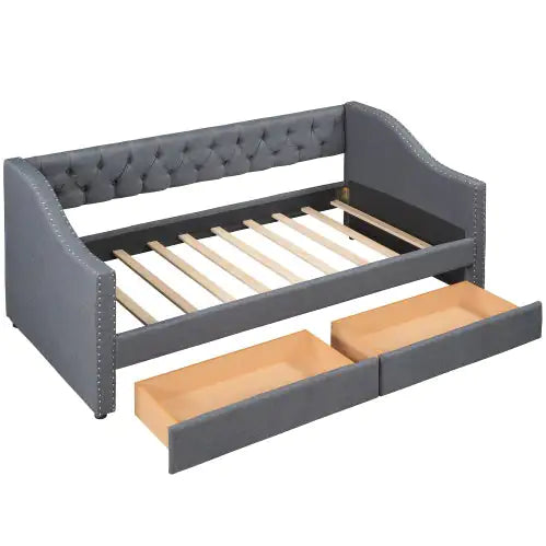 Divano letto imbottito con due cassetti