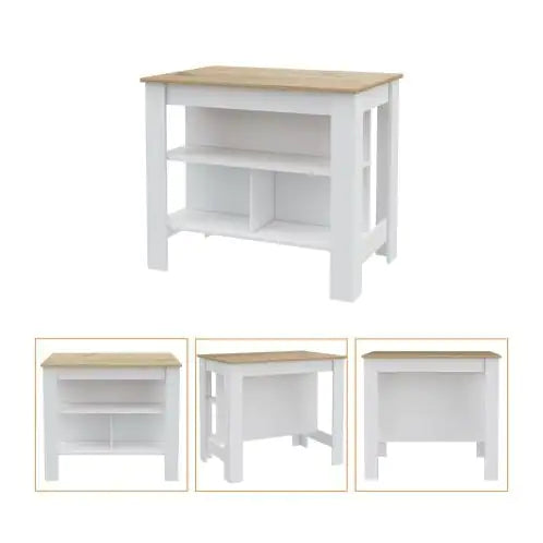 Rockaway 3-Shelf Kitchen Island Bianco e Rovere Chiaro