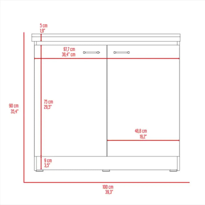 White Rectangle 2-Door Utility Sink and Cabinet