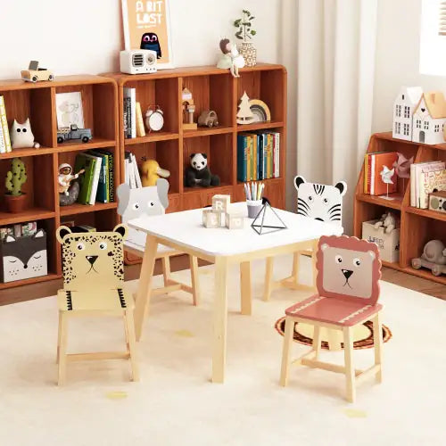 Juego de mesa y sillas de madera maciza para niños (5 piezas)
