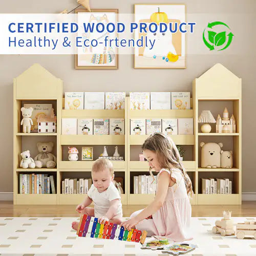 Wood Kids Wooden Bookshelf & Toy Storage Organizer