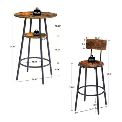 Round Bar Stool Set With Shelves