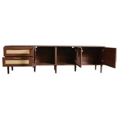 Rattan TV Stand With 3 Cabinets 2 Drawers