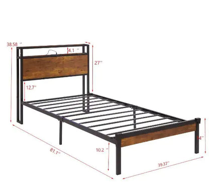 Twin Size LED Metal Bed Frame with Remote Control