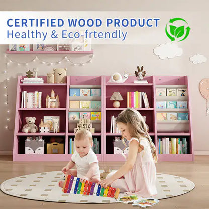 Pink Wooden Toy Storage Organizer Cabinet & Bookshelf for Kids