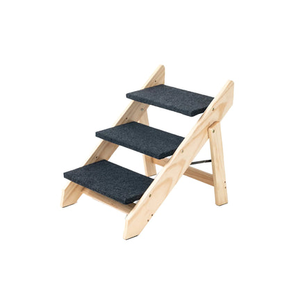 Foldable 3-Level Wooden Pet Stairs & Ramp