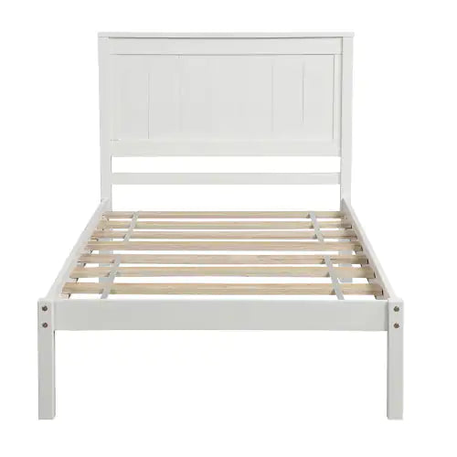 Platform Bed Frame With Headboard, Wood Slat Support, No Box Spring Needed,Twin, White