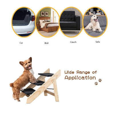 Foldable 3-Level Wooden Pet Stairs & Ramp