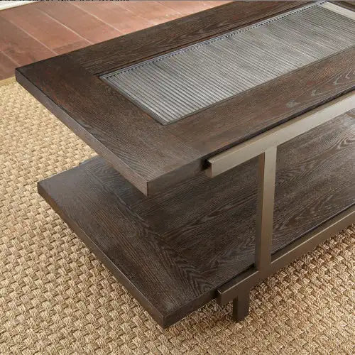 Rustic Industrial Cocktail Table - Rich Wood Tabletop, Roomy Bottom Shelf - Highly Stylized Iron Frame