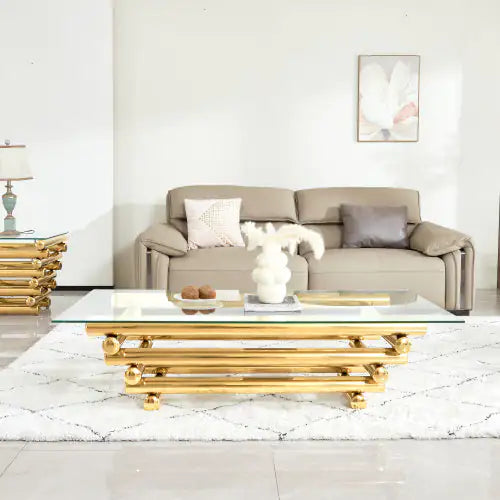 Gold & Glass Rectangular Coffee Table