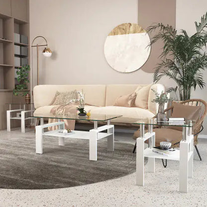 Modern Tempered Glass Tea Table - Set Of 2