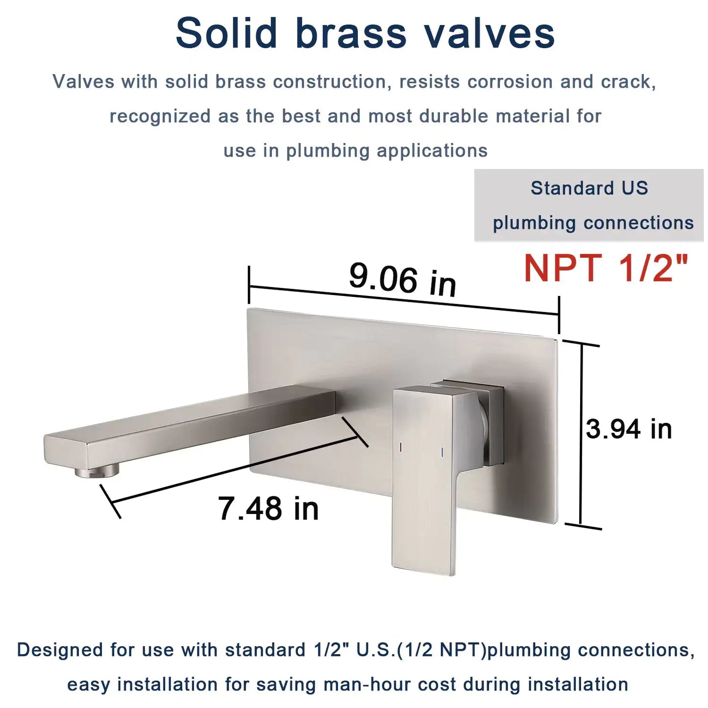 Bathroom Sink or Bathtub Wall Mounted Faucet