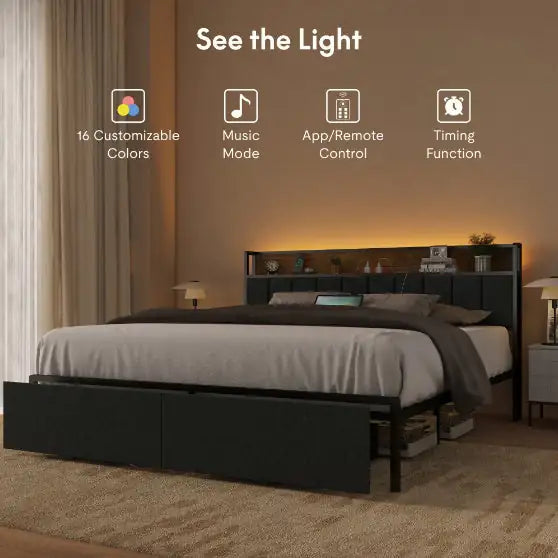 Charging Tech Telaio per letto completo con LED e contenitore