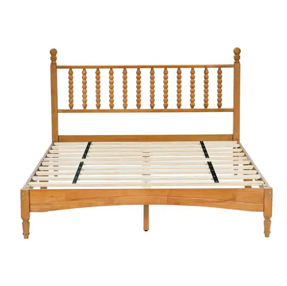 Queen Wood Bed Frame With Headboard, Solid Rubber Wood Bed