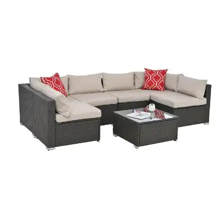 Patio Furniture PE Rattan Set with Tempered Glass Table