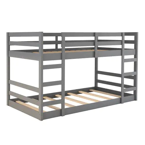 Twin Over Twin Bunk Bed With Ladder, Gray