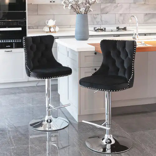 Swivel Velvet Barstools Adjusatble Seat - Set Of 2