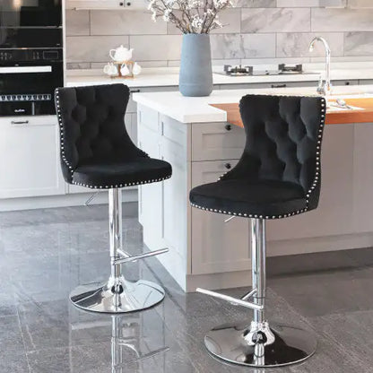 Swivel Velvet Barstools Adjusatble Seat - Set Of 2