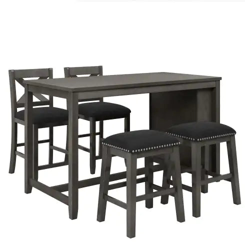 MAXHOMES 5-Piece Gray Farmhouse Dining Ensemble