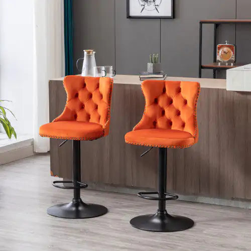 Swivel Velvet Barstools Adjusatble Seat Height From 25-33 Inch Orange,Set Of 2