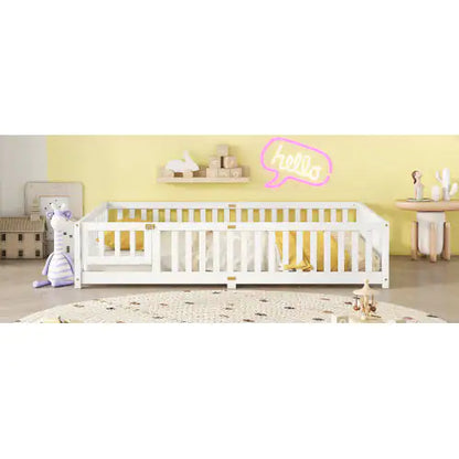 Letto matrimoniale a terra con sponde di sicurezza e porta per bambini