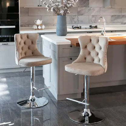 Swivel Velvet Barstools Adjusatble Seat - Set Of 2