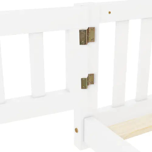 Queen Size Bed Floor Bed With Safety Guardrails And Door For Kids, White