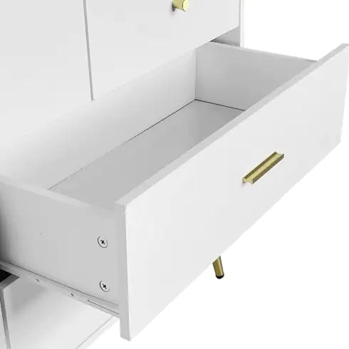 Seven Drawers Large Chest Of Drawer Cabinet With Golden Handle And Golden Legs White Color