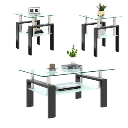 Modern Tempered Glass Tea Table - Set Of 2