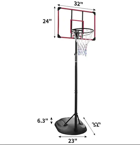 Portable Basketball Hoop System Stand Height Adjustable 7.5ft - 9.2ft With 32 Inch Backboard And Wheels For Youth Adults Indoor Outdoor Basketball Goal