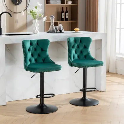 Swivel Velvet Barstools Adjusatble Seat - Set Of 2