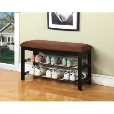 Wood Shoe Bench with Chocolate Microfiber Seat