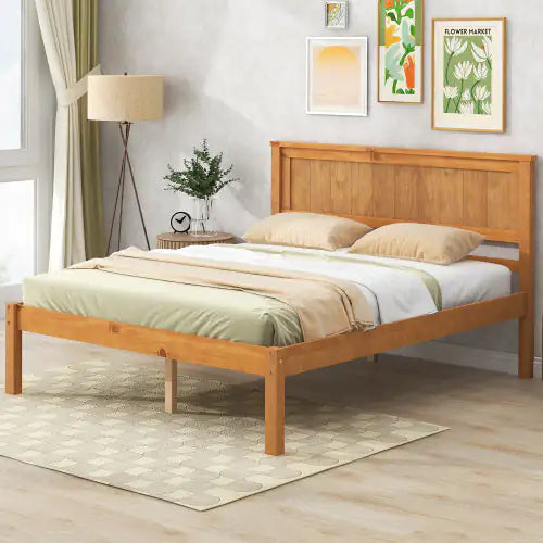 Oak Full Platform Bed with Headboard