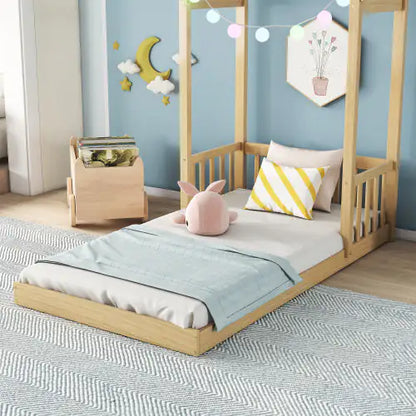 Twin House-shaped Roof Headboard Floor Bed