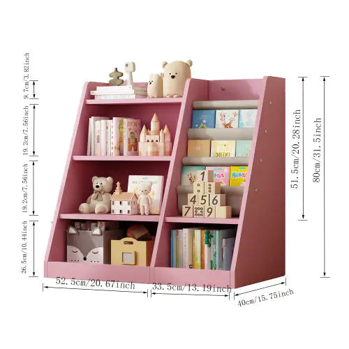 Pink Wooden Kids' Book Rack with Adjustable Shelves