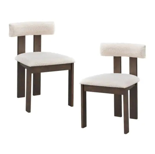 Boucle Upholstered Wooden Chair Pair