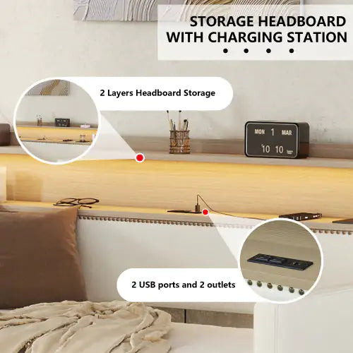 Twin Upholstered Daybed with LED and Charging Hub