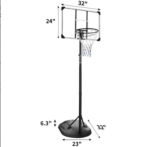 Portable Basketball Hoop System Stand Height Adjustable 7.5ft - 9.2ft With 32 Inch Backboard And Wheels For Youth Adults Indoor Outdoor Basketball Goal