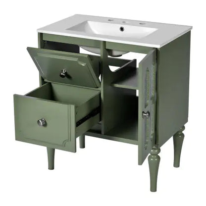 Vintage 30” Bathroom Vanity with Ceramic Sink