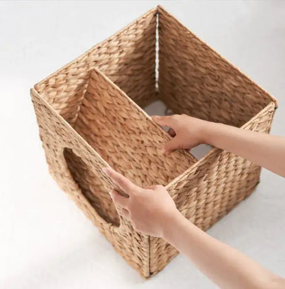 Water Hyacinth Woven Wicker Square Cat Bed Cave