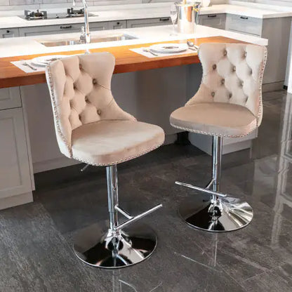 Swivel Velvet Barstools Adjusatble Seat - Set Of 2