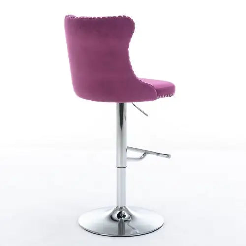 Purple Velvet Swivel Barstools, Adjustable 25-33 Inch - Set of 2